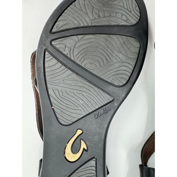 Olukai Womens Upena Beach Sandals Black Leather US W7 EUR 37 Rubber Outsole - Picture 9 of 10